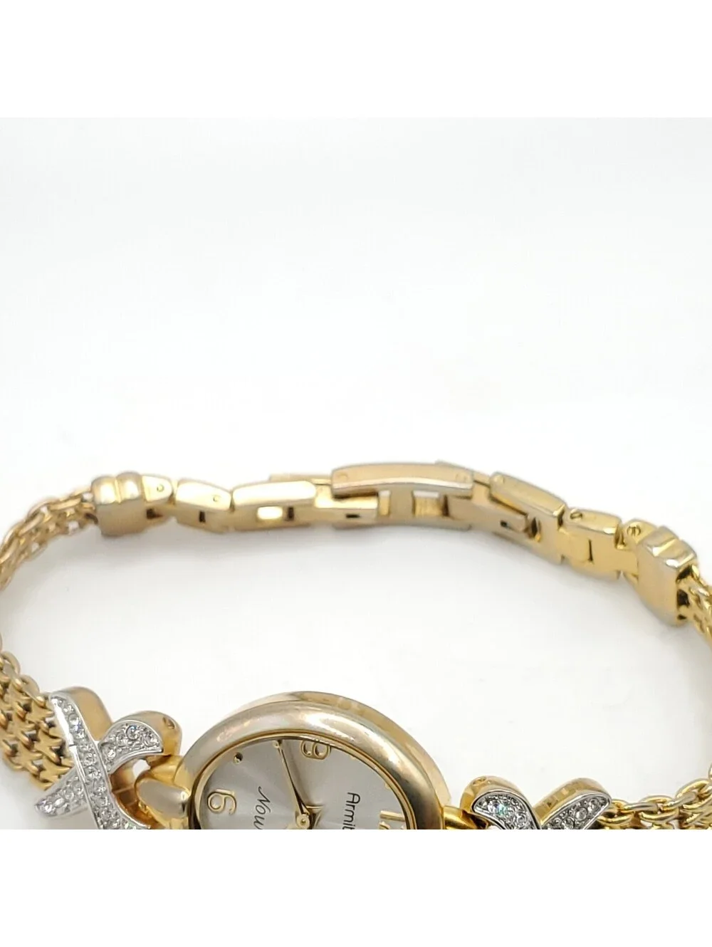 Armitron Now Womens Watch 20mm Rhinestone Gold Tone Band New Battery